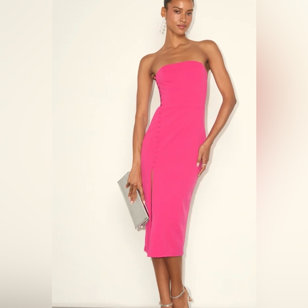 Lulu's Fuchsia Bodycon Midi Dress with Button Accents